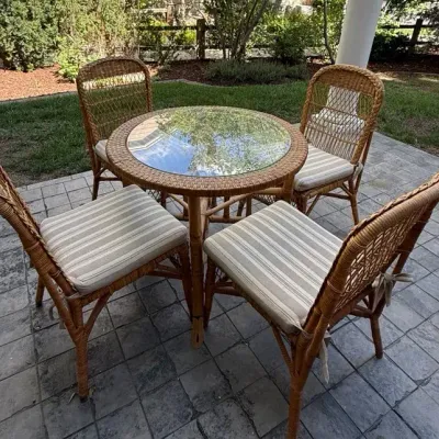 Wicker Patio Dining Set with Glass-Top Table & Four Chairs