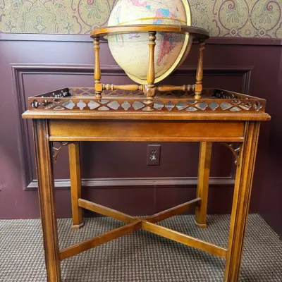 Cram’s Imperial World Globe with Decorative Wood Stand & Glass-Top Accent Table  