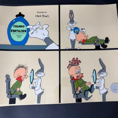 1992 Warner Bros. Bugs Bunny & Elmer Fudd “Figaro Fertilizer” Sericel Art