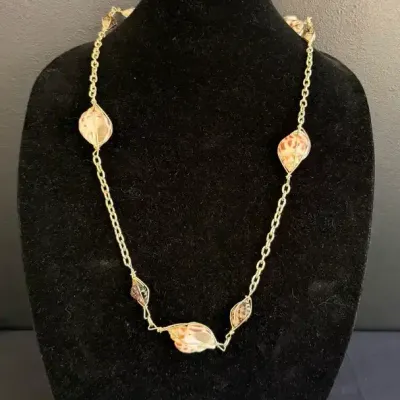 Gold-Plated Costume Seashell Necklace with Wire-Wrapped Shell Accents