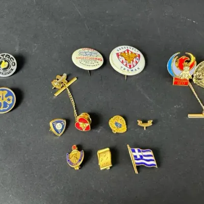 1944 Roosevelt Truman Political Pinback & Assorted Enamel Lapel Pin Collection Lot