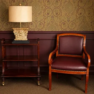 Traditional Accent Chair, Three-Tier Rolling Cart & Corinthian Column Table Lamp 
