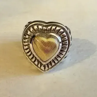 Sterling Silver & 18K Gold Heart Ring - 13.41g 