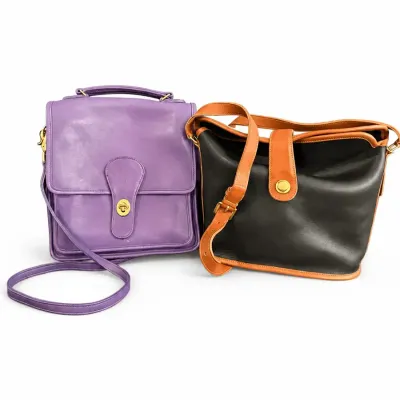 Two Authentic Coach Leather Shoulder & Crossbody Purses – Purple & Black/Brown