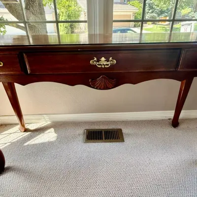 Traditional Mahogany-Style Console Table with Brass Hardware