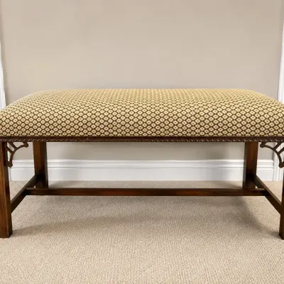 Traditional Carved Wood Upholstered Bench 
