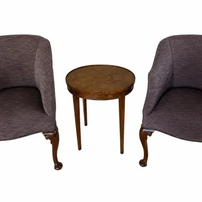 Pair of Upholstered Accent Chairs with Round Wood Side Table
