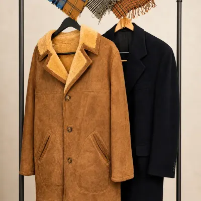 Men’s Brooks Brothers Shearling Coat, Black Overcoat & Wool Scarves