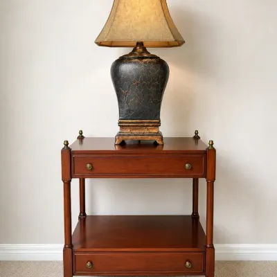 Wood Two-Drawer Side Table with Decorative Elephant Table Lamp