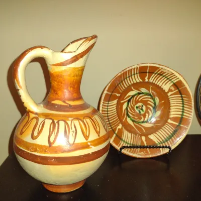 Sale Photo Thumbnail #229: Collection of Ethnic Design Pottery.  Bowl has chip under rim- please see all pictures.