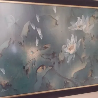 Sale Photo Thumbnail #551: Framed Art Print 'Lotus in the Rain' by Henry Wo Yue-Kee