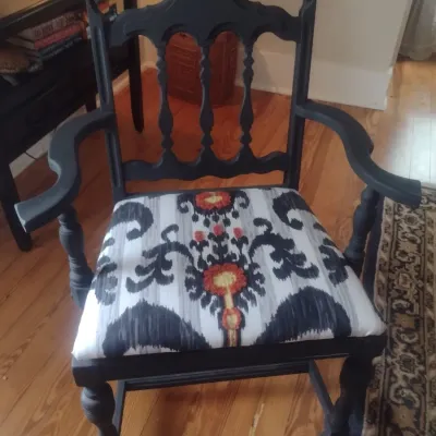 Sale Photo Thumbnail #291: Vintage Restored Wood Framed Chair with Modern Ikat Design Cushioned Seat.  Upstairs item.  Bring assistance to remove from home.