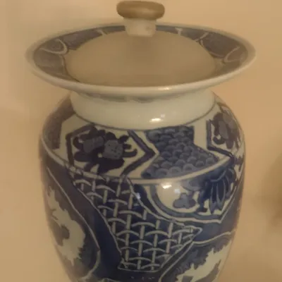 Sale Photo Thumbnail #98: Ceramic Blue and White Ginger Jar