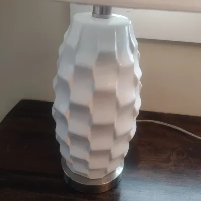 Sale Photo Thumbnail #457: Textured Ceramic Post MCM Design Table Lamp with Shade