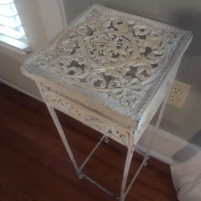 Sale Photo Thumbnail #36: Vintage Metal Fancy Scroll Design Plant Stand.  Upstairs item.