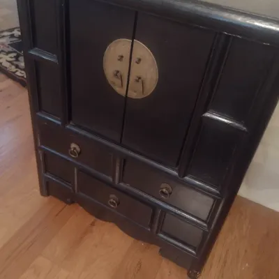 Sale Photo Thumbnail #741: Asian Dark Stained Storage Cabinet with Brass Hardware
