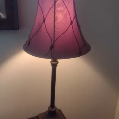 Sale Photo Thumbnail #470: Pair of Matching Metal Post Table Lamps with Shades