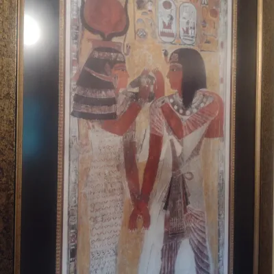 Sale Photo Thumbnail #53: Large Ornately Frame Egyptian Art Print 'The Goddess Hathor Placing the Magic Collar on Seti I"