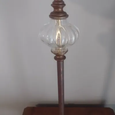 Sale Photo Thumbnail #480: Pair of Matching Bronze Finish Post Buffet Lamps with Shades