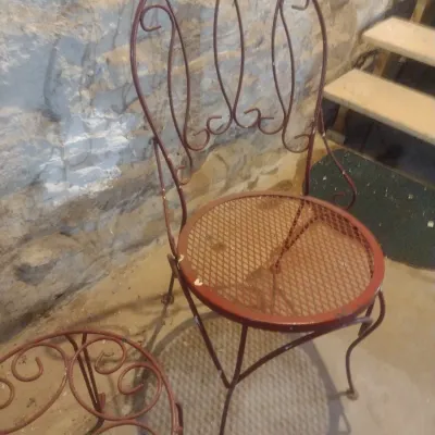 Sale Photo Thumbnail #44: Three Piece Wrought Metal Chair and Table Set.  Downstairs item.