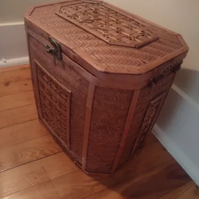 Sale Photo Thumbnail #301: Bamboo and Rattan Weave Storage Basket with Hinged Lid