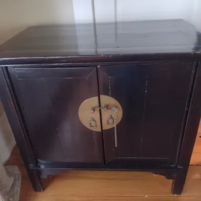 Sale Photo Thumbnail #790: Vintage Dark Wood Double Door Asian Cabinet with Brass Hardware