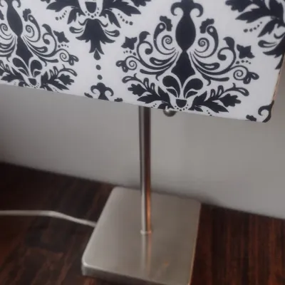 Sale Photo Thumbnail #464: Brushed Nickel Post Desk Lamp with Damask Print Fabric Shade