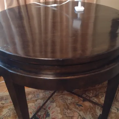 Sale Photo Thumbnail #691: Vintage Black Gloss Finish Round Drum Style Accent Table