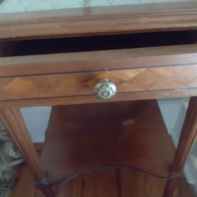 Sale Photo Thumbnail #836: Vintage Hitchcock Style Accent Table with Drawer and Lower Shelf.  Upstairs item.  Bring assistance to remove.