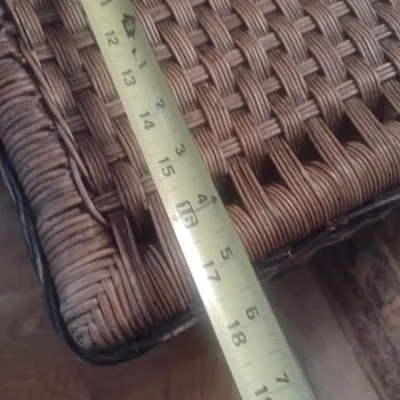 Sale Photo Thumbnail #366: Woven Wicker Footstool with Diamond Patterned Accent