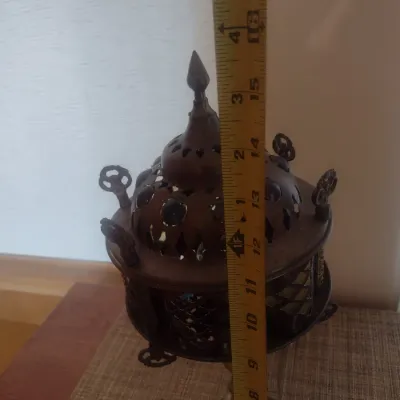 Sale Photo Thumbnail #273: Vintage Moroccan Design Brass and Stained-Glass Bead Table Lamp