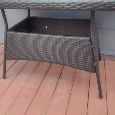 Sale Photo Thumbnail #419: Patio Joy Plastic Wicker Outdoor Table with Smoky Glass Insert