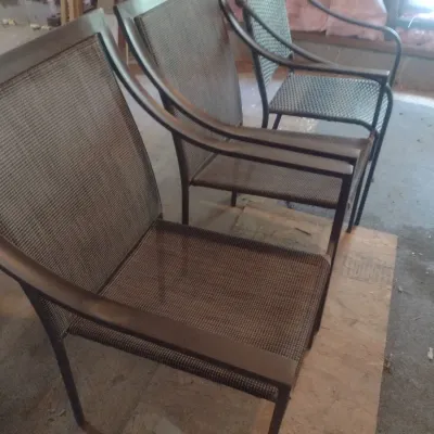 Sale Photo Thumbnail #445: Mixed Set of Metal Frame Patio Chairs and Accent Table.  Downstairs items.