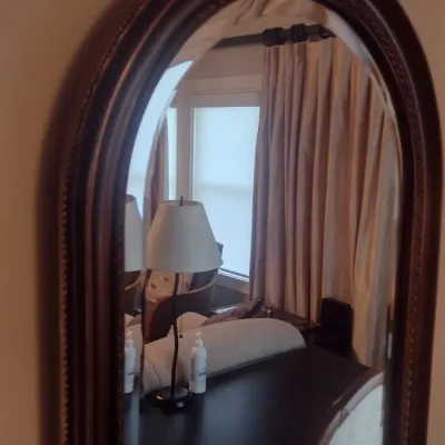 Sale Photo Thumbnail #586: Composite Arch Top Framed Wall Mirror with Beveled Glass