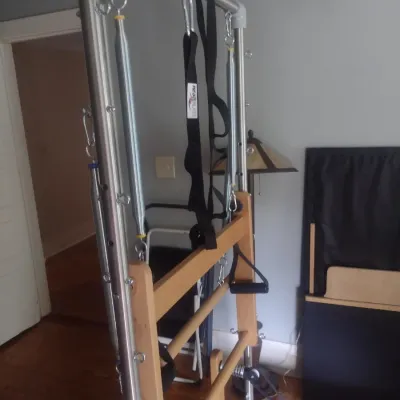Sale Photo Thumbnail #3: Private Pilates Premium Wood Reformer.  This item is upstairs and will need to be disassembled to be moved.  Minimum two person removal.