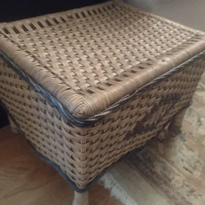 Sale Photo Thumbnail #363: Woven Wicker Footstool with Diamond Patterned Accent