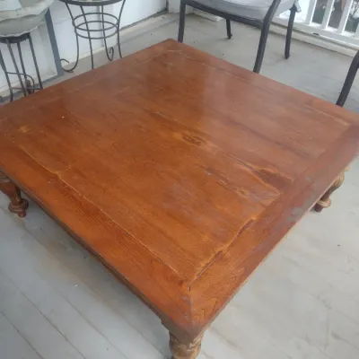 Sale Photo Thumbnail #844: Vintage Low Profile Wood Coffee Table.  Has been used on screened porch