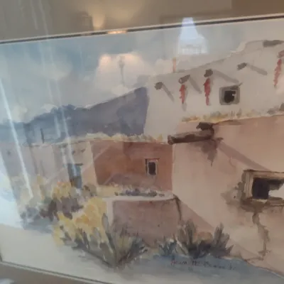 Sale Photo Thumbnail #525: Framed Watercolor Art Print of Pueblo by Jeanette Cross