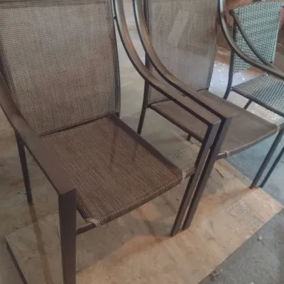 Sale Photo Thumbnail #446: Mixed Set of Metal Frame Patio Chairs and Accent Table.  Downstairs items.