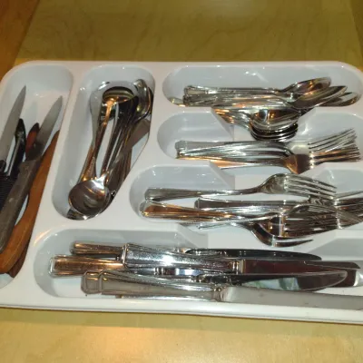 Sale Photo Thumbnail #968: Collection of Kitchen Ware- Dinnerware, Glasses, Flatware, etc.