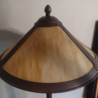 Sale Photo Thumbnail #31: Vintage Art Deco Glass Shade with Metal Strap Frame Floor Lamp