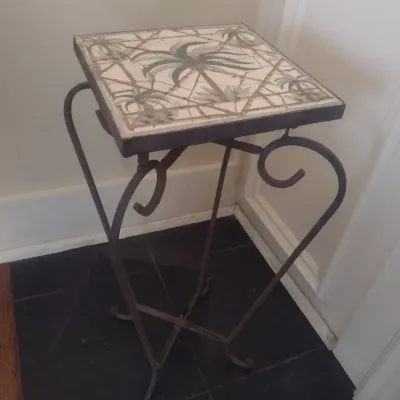 Sale Photo Thumbnail #368: Wrought Metal Scroll Base Tile Top Plant Stand