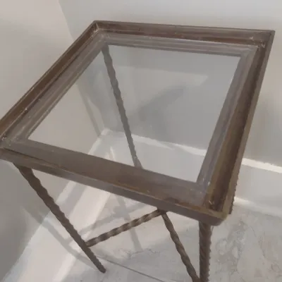 Sale Photo Thumbnail #338: Metal Frame Glass Top Table with Wrought Metal Twist Legs