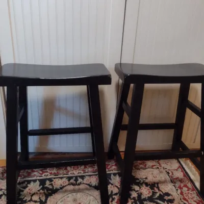 Sale Photo Thumbnail #352: Pair of Wooden Bar Stools.  Items may need some tightening- please see all pictures.