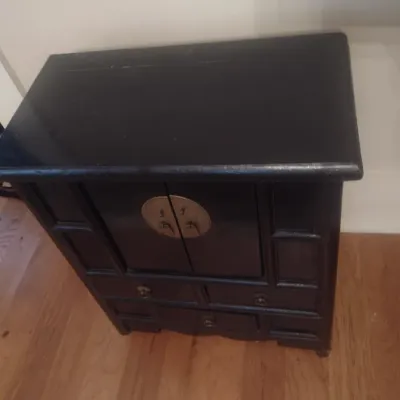 Sale Photo Thumbnail #742: Asian Dark Stained Storage Cabinet with Brass Hardware