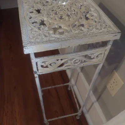 Sale Photo Thumbnail #35: Vintage Metal Fancy Scroll Design Plant Stand.  Upstairs item.