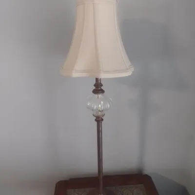 Sale Photo Thumbnail #481: Pair of Matching Bronze Finish Post Buffet Lamps with Shades