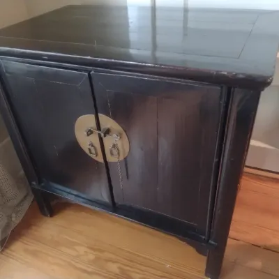 Sale Photo Thumbnail #791: Vintage Dark Wood Double Door Asian Cabinet with Brass Hardware