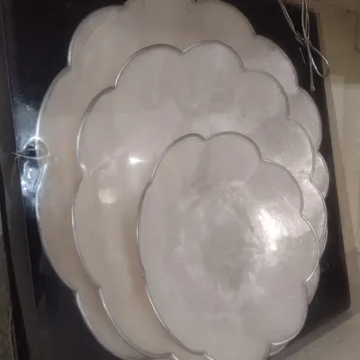 Sale Photo Thumbnail #50: Nesting Set of Capiz Shell Scalloped Edge Plates in Original Box