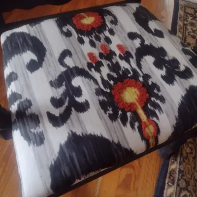 Sale Photo Thumbnail #294: Vintage Restored Wood Framed Chair with Modern Ikat Design Cushioned Seat.  Upstairs item.  Bring assistance to remove from home.